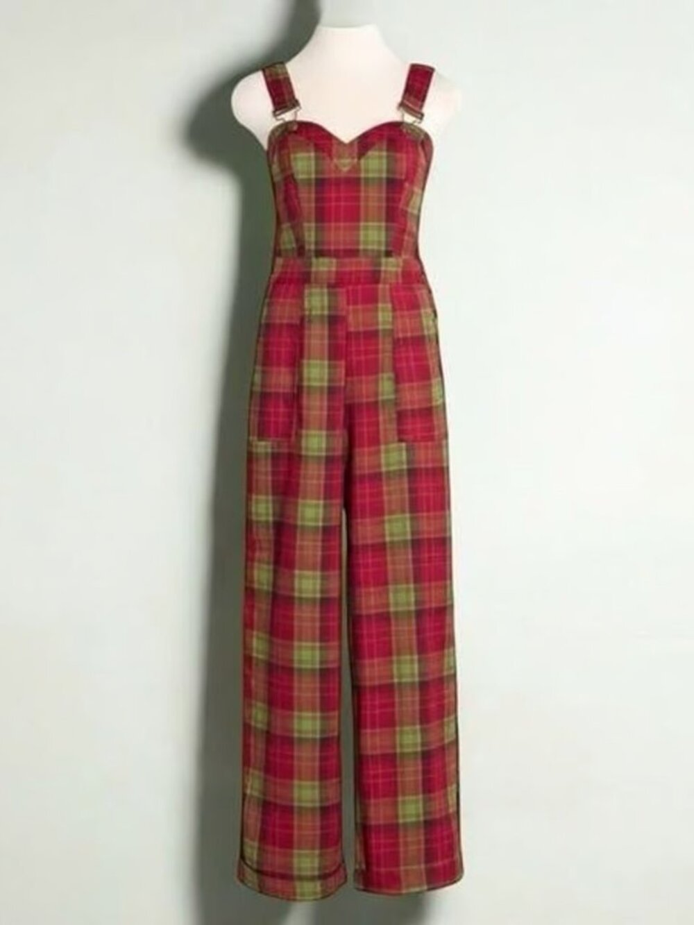 NWT Voodoo Vixen Modcloth A Holiday Away Overalls Green Red Plaid Womens XXL